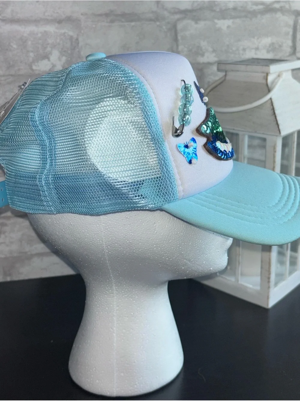 Handmade Sequin Design, Baby Blue, Duck Trucker Hat